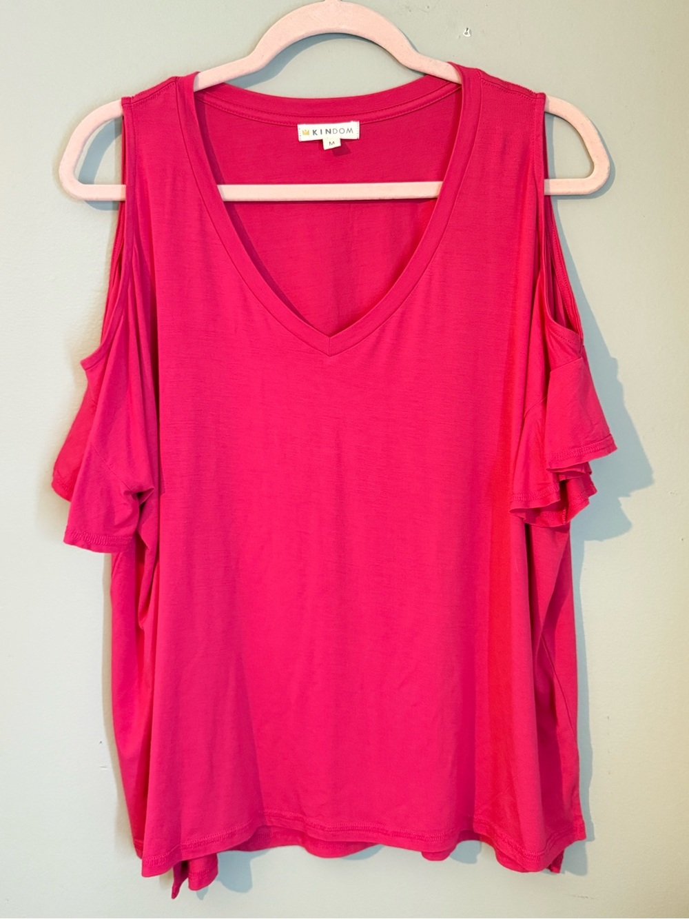 Women's Cold-Shoulder V-Neck Top - Hot Pink